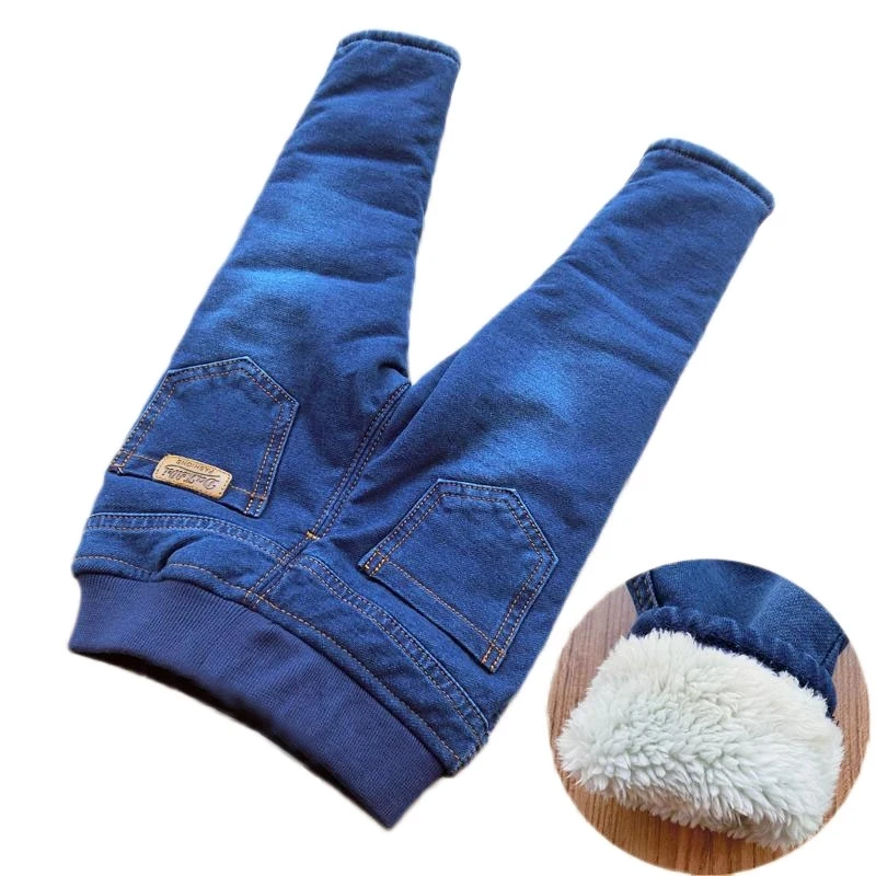 Boys leisure Jeans Winter Children patch Thermal Cotton-padded Trousers Kids Thicken Plus Velvet Denim Pants2-6Y kids pants boys jeans