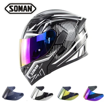 

Double Lens Motorcycle Helmets With Replaceable outer visors Model K5 Flip up Motorbike Capacetes Casco DOT Approval Soman 955