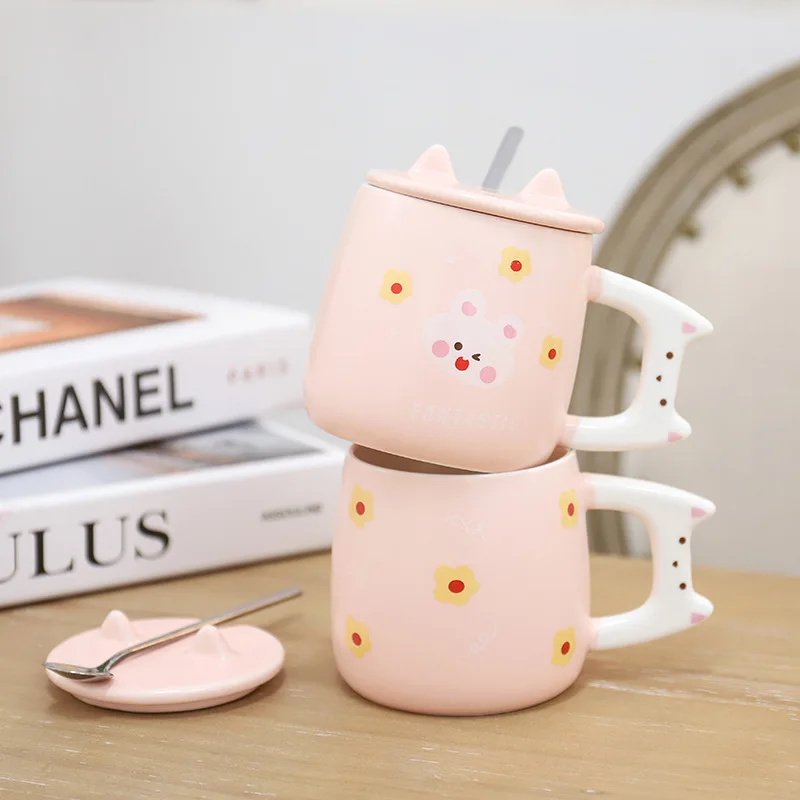 

Creative Pink Cartoon Cute Rabbit Ceramic Cup Girl Heart Office Coffee Cup Literary Fresh and Reusable Mark Cup