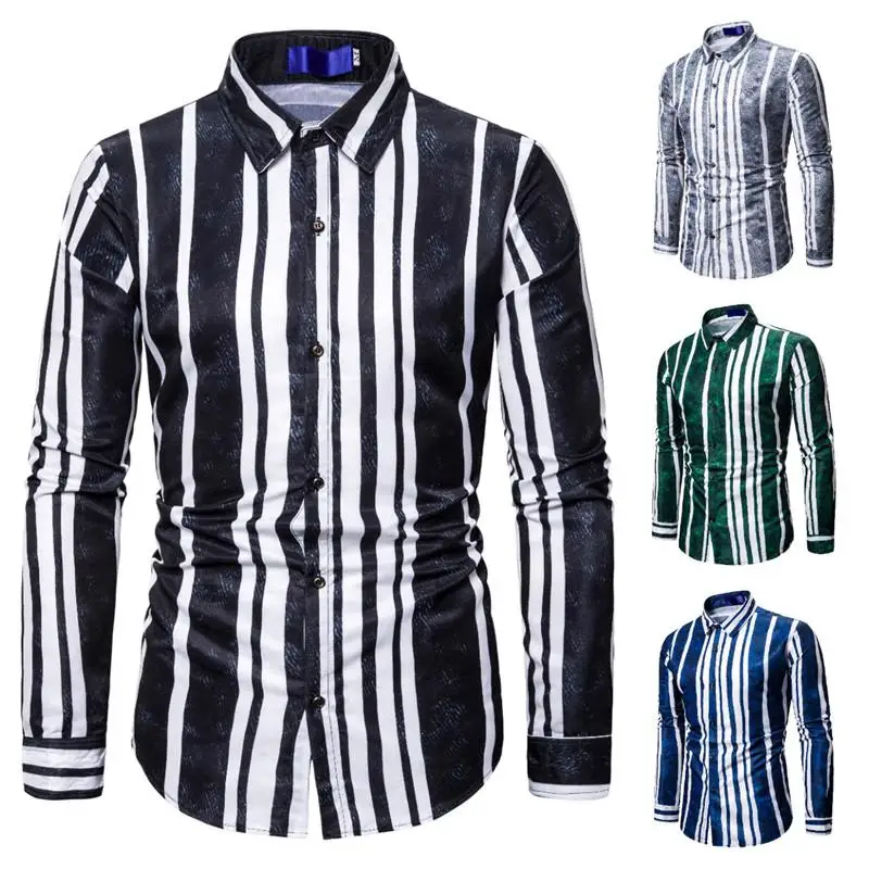 Мужская рубашка с длинным рукавом, градиентный рисунок в полоску, Camisa Social, рубашка для мужчин, приталенная Мужская блузка, Новинка
