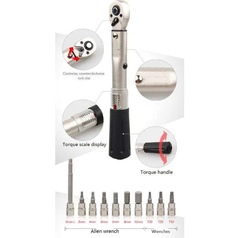 

Bicycle Repair Tools Kit Torque Wrench Set Road MTB Bike Tools 1/4'' Torque Fix Set 2-24 NM