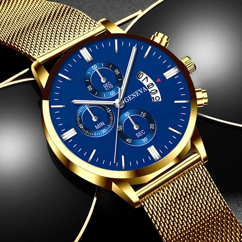 Luxury Business Men's Watches Gold Stainless Steel Mesh Belt Quartz