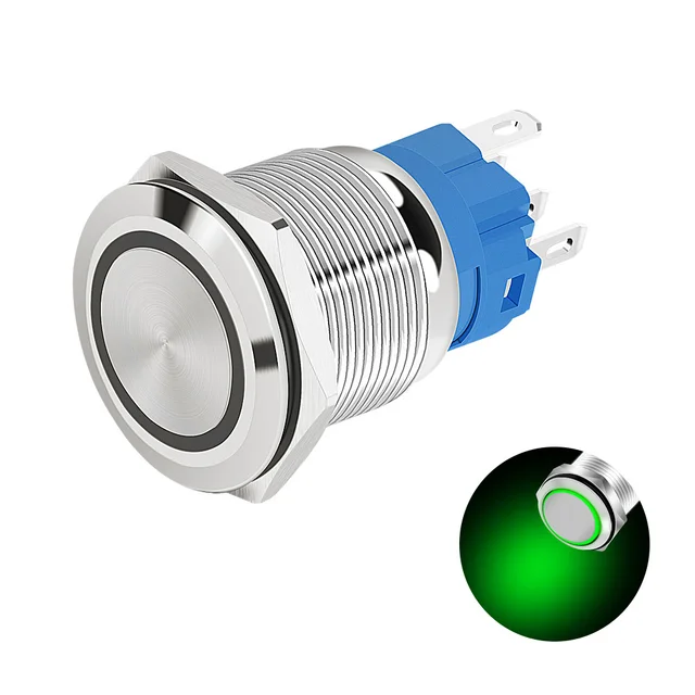 12MM 16MM 19MM 22MM Metal LED Push Button Switch 12V 24V 220V Light Waterproof Latching Momentary Power Pushbutton Illuminated Green LED