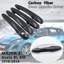 Couverture de poignée de porte extérieure en Fiber de carbone, accessoires de garniture de voiture, pour Mazda 3 Axela BL BM 2008 ~ 2019 4 pièces, 2011 2012 2013 
