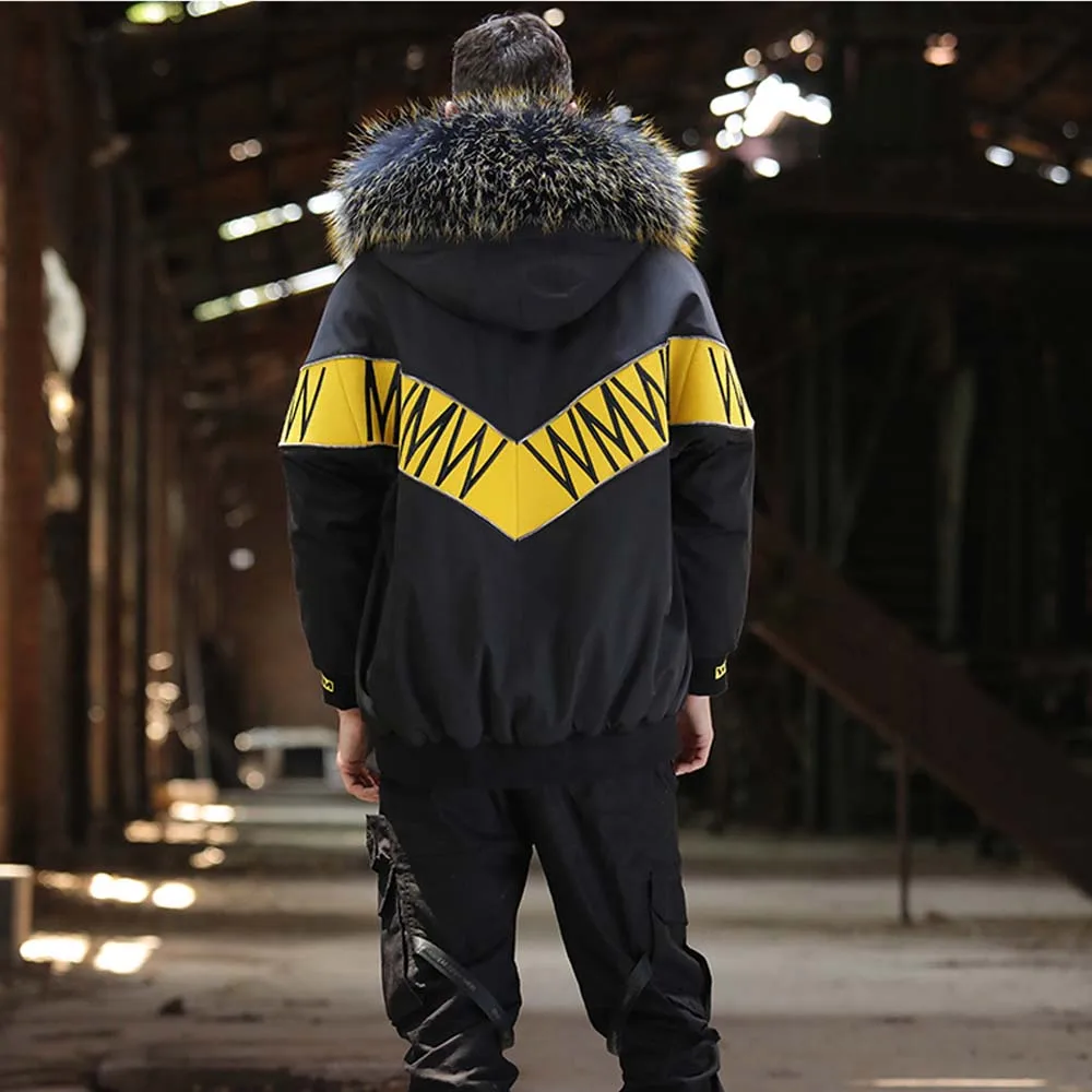 Men Black Matching Couple Clothes Loose Fur Parkas Women Hooded Raccoon Dog Fur Clothing Snow Rabbit Fur Jacket Natural Fur Outwear - Цвет: Men Black