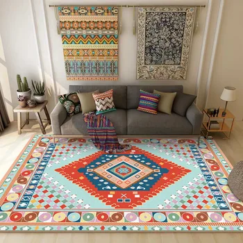 

Bohemian Color Geometric Ethnic Style Light Blue Orange Living Room Bedroom Kitchen Bedside Carpet Floor Mats