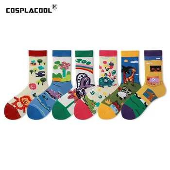 

[COSPLACOOL]Cotton Skarpetki Funny Socks Creative Zoo Panda Lion Elephant Happy Cute Socks Women Calcetines Divertidos Skarpety