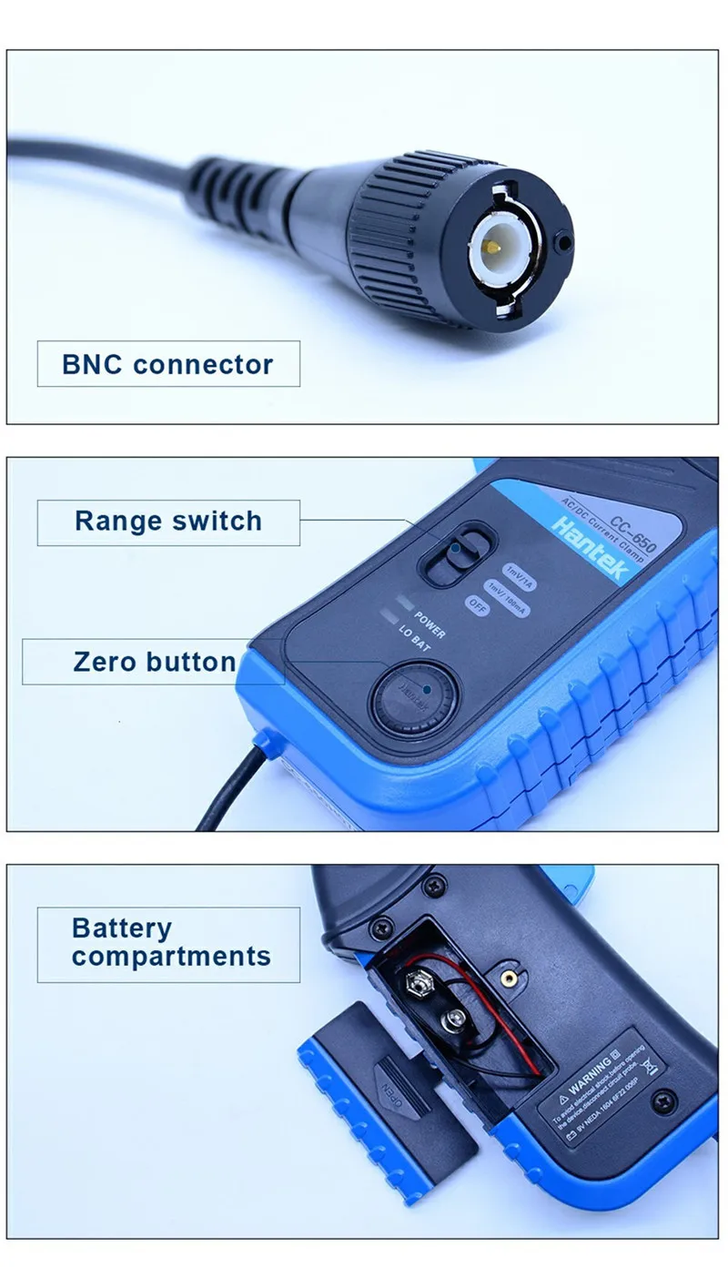 Hantek CC-65 CC-650 осциллограф AC/DC токовые клещи зонд 20 кГц/400 Гц пропускная способность 1mV/10mA 65A/650A с BNC штекер