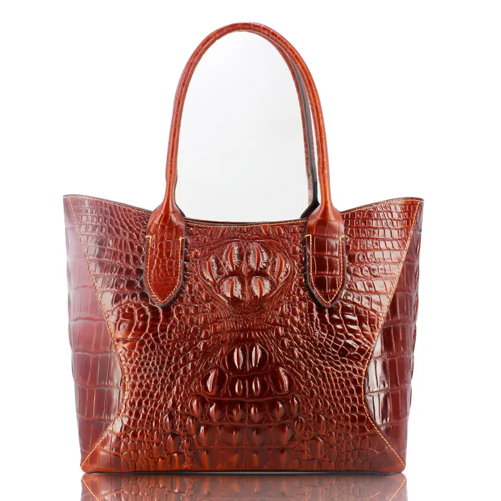 

Genuine leather with crocodile effect embossed handbag purse bag tote satchel shoulderbag designer handbags Genuine leather