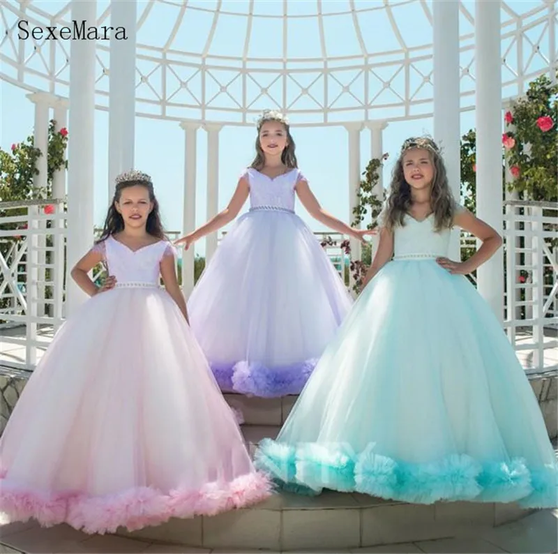 SexeMara Meisjes Pageant Jurken Lace Kids Jurken voor Bruiloft Korte Mouwen Baljurk Bloem Meisje Jurk Met Ceintuur Custom Made SexeMara Meisjes Pageant Jurken Lace Kids Jurken voor Bruiloft Korte Mouwen Baljurk Bloem Meisje Jurk Met Ceintuur Custom Made