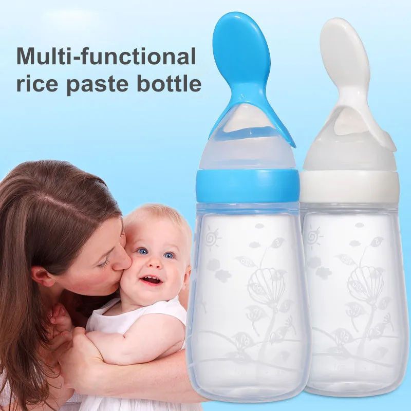 Newborn Baby Silicone Squeeze Feeding Bottle With Spoon For Infant