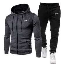 2021 Winter Hot Sale Men Clothing Men Sets Printing Hoodie Set Fleece Zipper Hooded Sweatshirt + Trousers Casual Mens Tracksuits