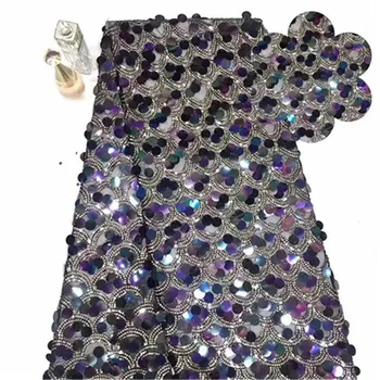 

Sequins Style African Net Lace Elastic Fabrics 2019 High Quality 3d Sequined Embroidered Mesh Lace Material Wedding Fabrics
