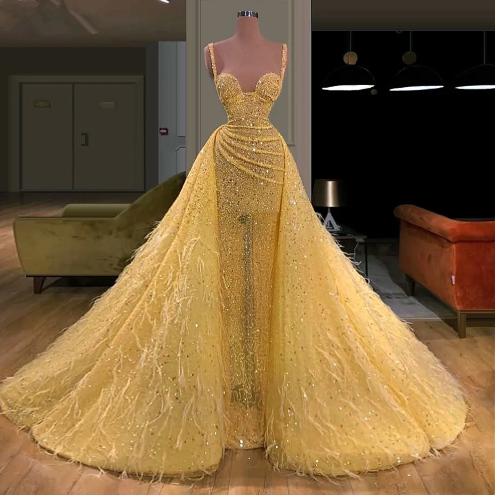 yellow dress with train