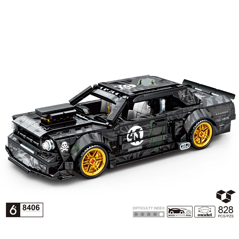 

Technics speed building block 1965 Ford Mustang muscle car simulation model bricks pull back vehicle toys for boys gifts