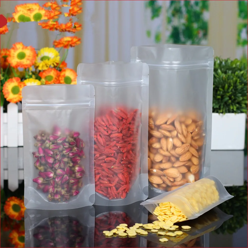 

9x13cm Self Sealing Ziplock Matte Clear Stand Up Bag Food Pouches Pack Bags Plastic Packaging For Nuts Coffee Tea Sugar Storage