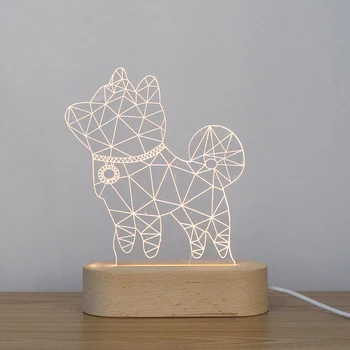 

2018 New Design Dog Wood Base Table Lamp,Bedside Acrylic Led Night Light