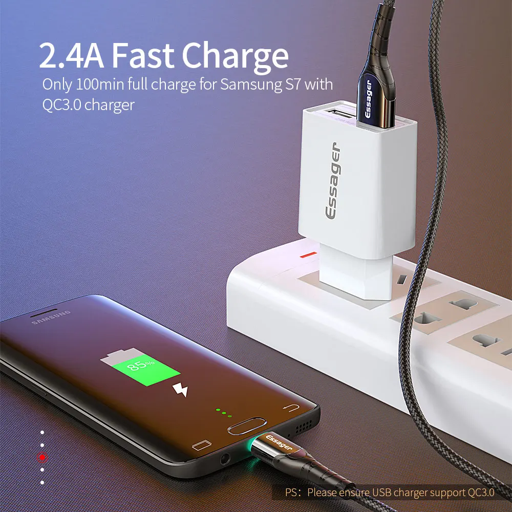 Кабель Micro USB Essager 3 А м 2 м|Кабели для мобильных телефонов| |
