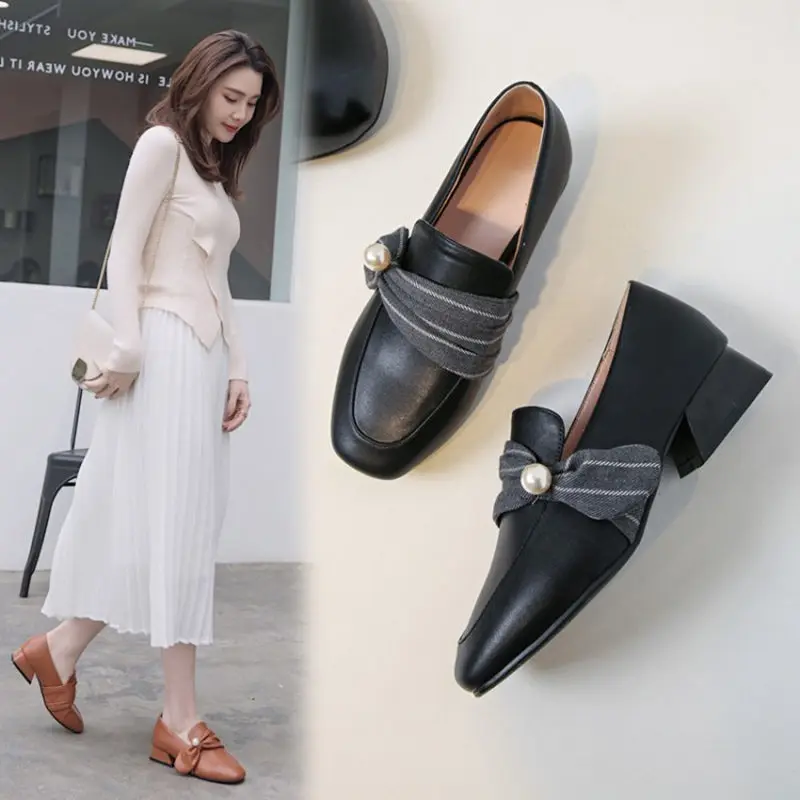 Женские туфли-оксфорды на высоком каблуке tacones лоферы без застежки Кожаные