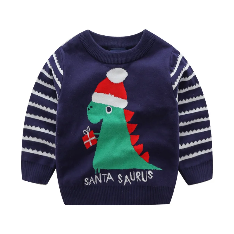 Рождественский свитер для детей от 2 до 6 лет двухслойный осенне-зимний свитер с рисунком Детский свитер для маленьких мальчиков и девочек KF657 - Цвет: navy blue