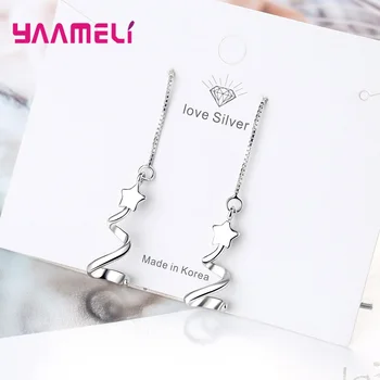 

925 Sterling Silver Jewelry Earrings for Woman Girl Wedding Party Decoration Hot Sale Star Dangle Drop Box Chain Thread Earring
