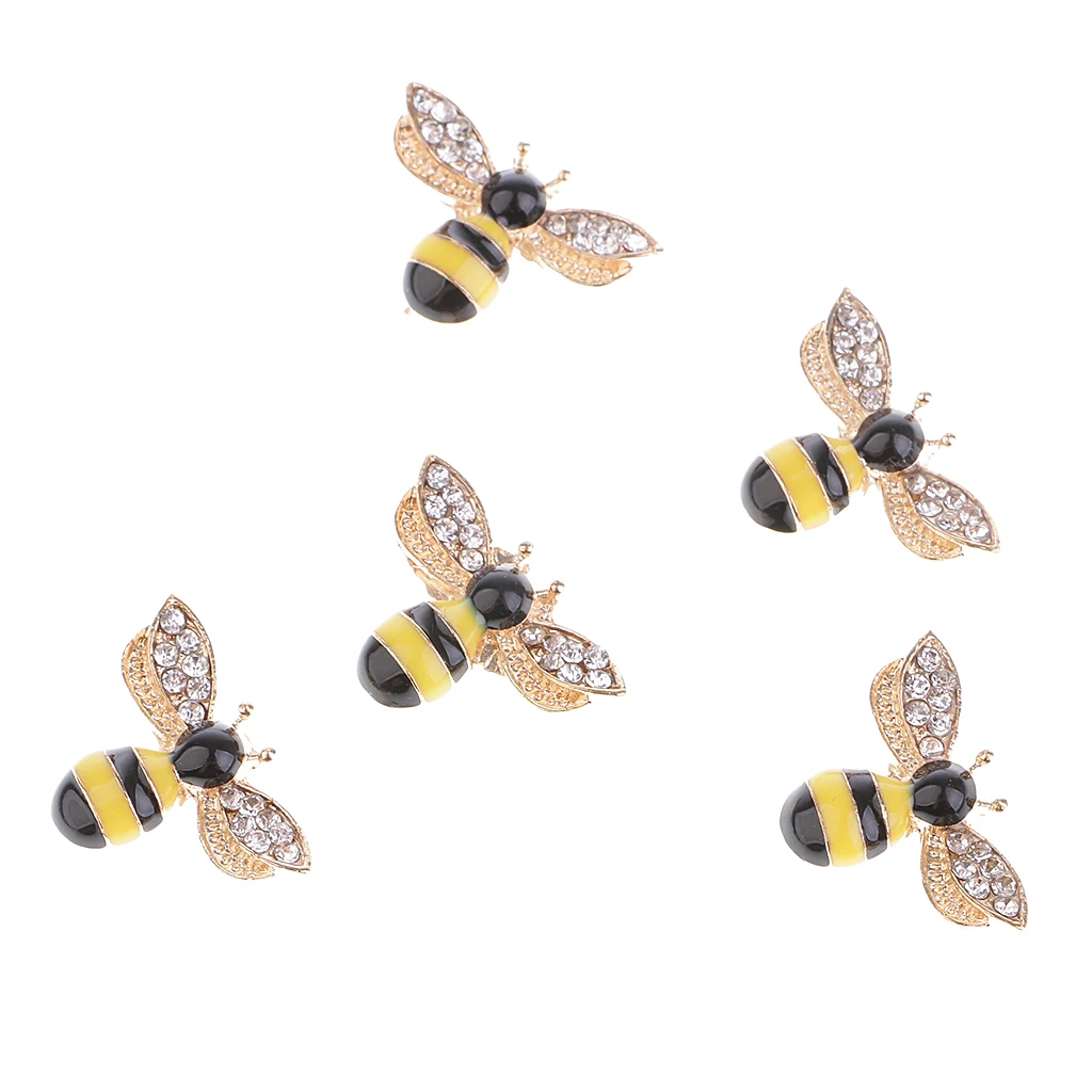 5 Pieces Alloy Rhinestone Flatback Bee Shape Button for Clothing Bag Decoration