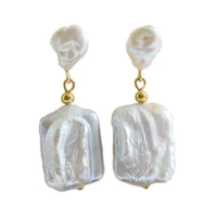 Pearl earrings, baroque pearls, square, white, shaped jewelry, gold and silver, ladies earrings, bohemian style