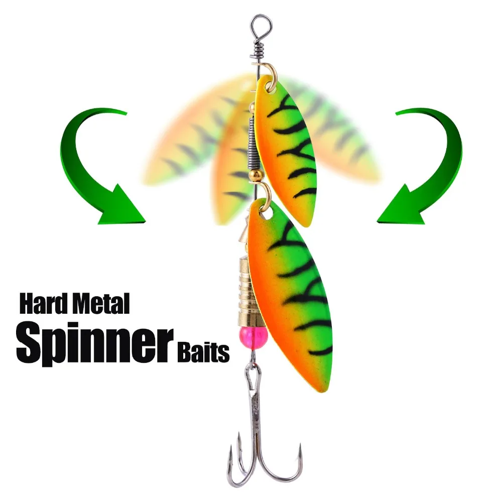 Sougayilang 5Pcs Metal Spinner Baits Fishing Lure with Rooster Tail Hook Carp Fishing Tackle Life-like Fishing Hook