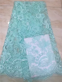 

2018 high quality New Embroidery Sequins lace fabric african lace fabric french nigerian tull lace fabrics for women dress X9