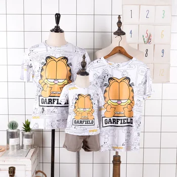 

Summer garfield family matching father mother daughter son mommy and me clothes couple look cartoon comics tshirts outfits