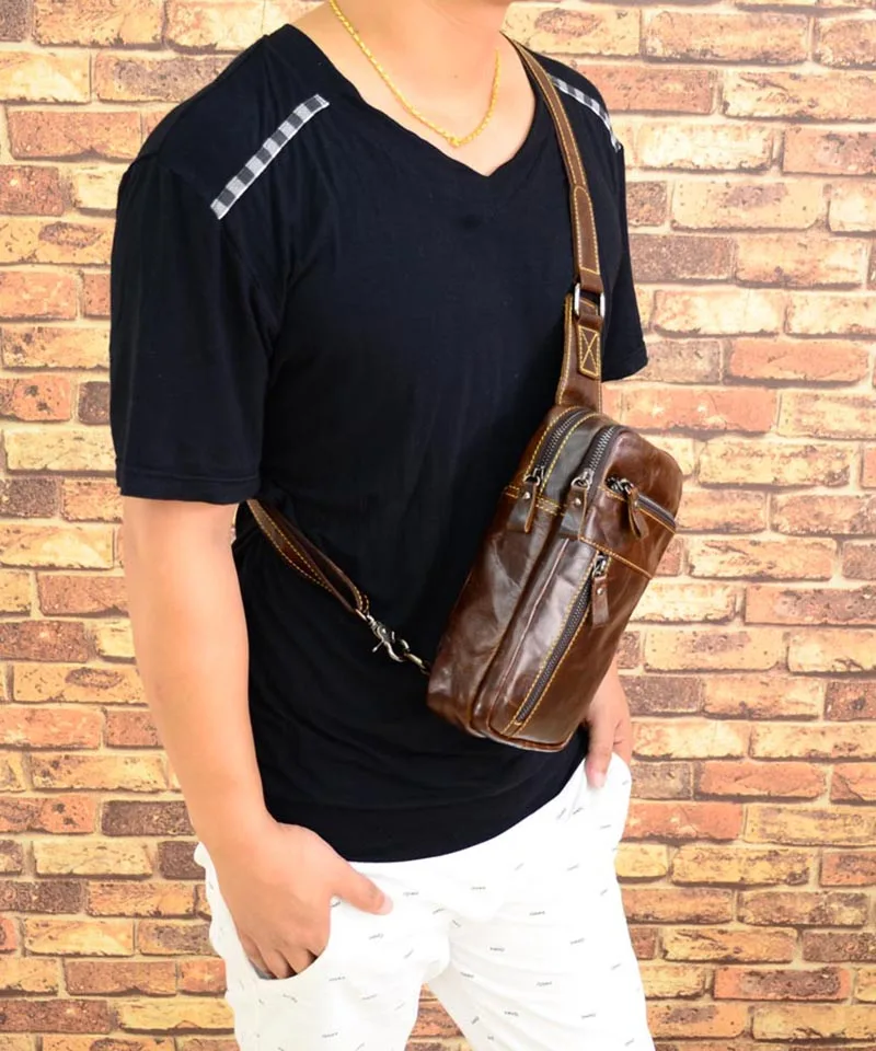 AETOO Мужская нагрудная сумка, кожаная Ретро Наклонная Сумка на одно плечо, кожаная сумка на грудь, Спортивная поясная сумка На открытом