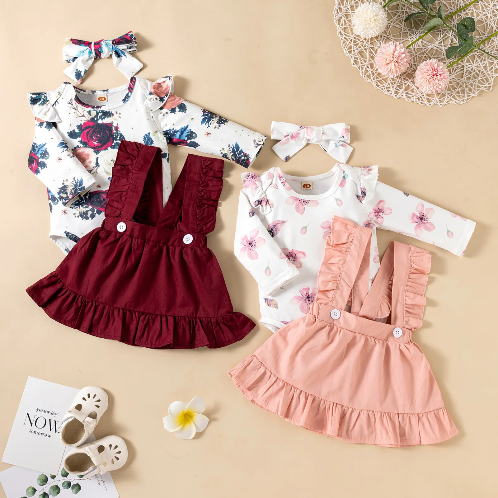 + saia + bandana nova bebe roupas da menina 0-24m