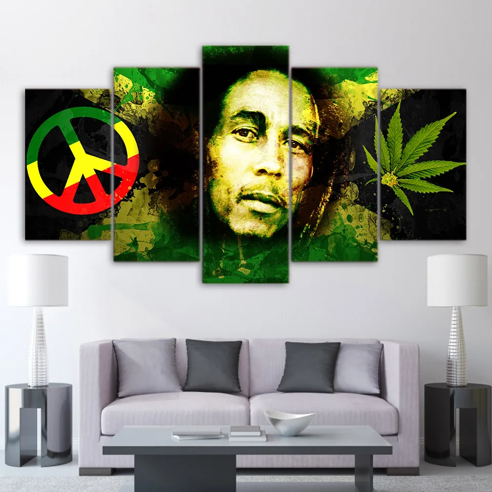 UP-2101B With framed ArtSailing 5 piece canvas art HD print weed picture with the old man smoking painting for living room weeds poster home decor - Цвет: UP-2101B With framed