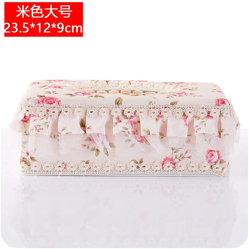 Large Beige Европейский сельский кружевной тканевый художественный домашний интерьер тканевая коробка оригинальность домашнего интерьера автомобиль использование больше функций взять картонную коробку - Цвет: Large Beige