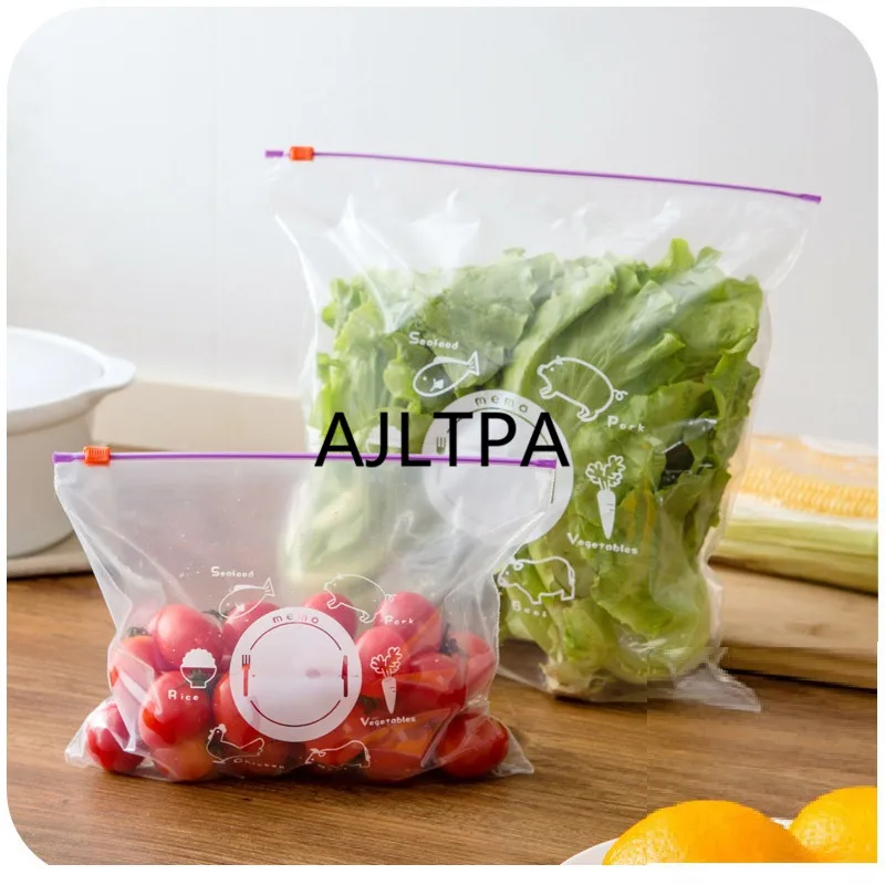 

50Set/lot Reclosable Plastic Wrap Zipper Fresh Bags Fridge Freezing Food Storage Bags Preservation Travel Organizer bag CT0139