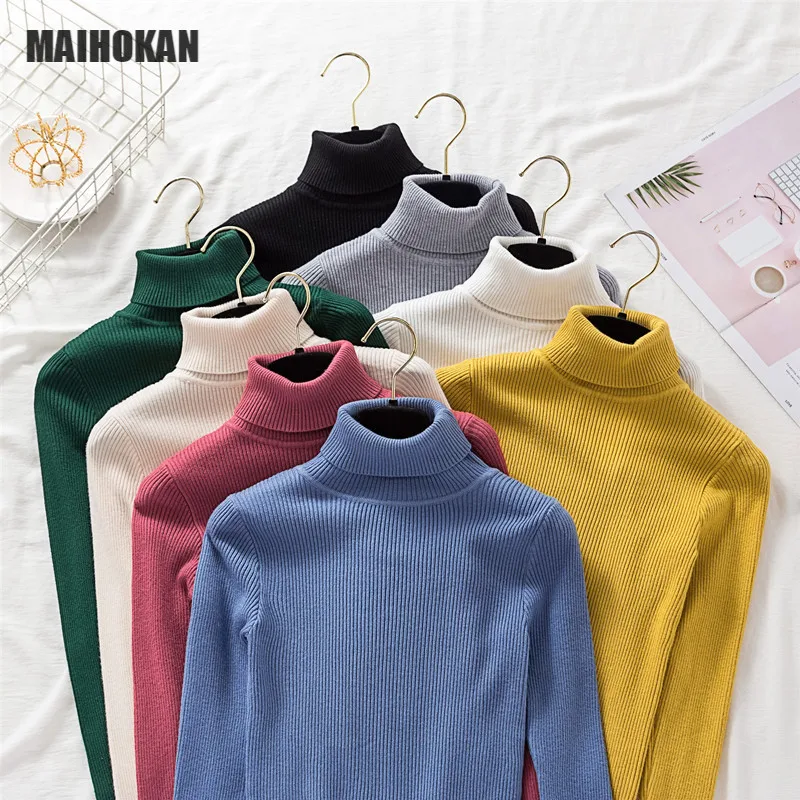 

Stretch Women Sweaters Turtleneck Pullovers soft Primer Shirt Long Sleeve Korean Slim-fit Tight Sweater 2020 Autumn Winter Solid