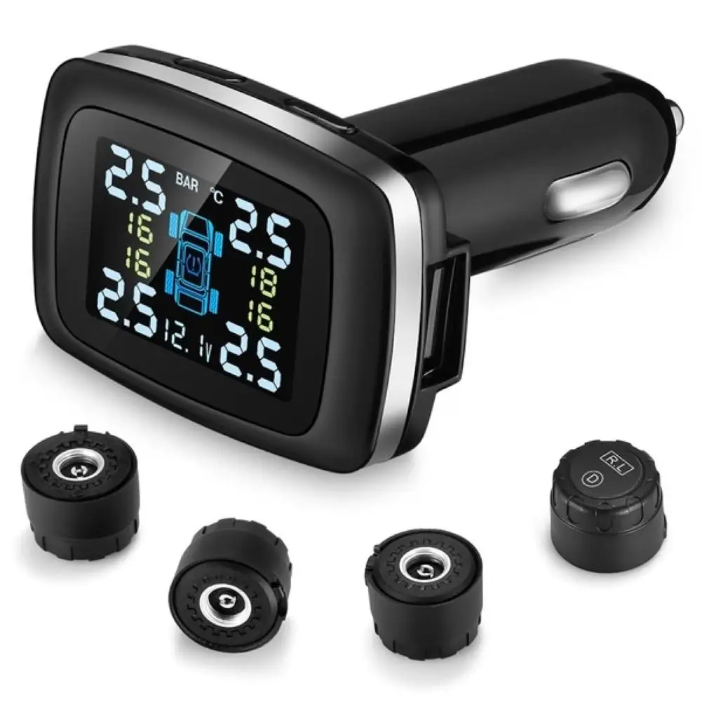 

TPMS LED Wireless Car Tire Pressure Alarm Monitor System Display Intelligent Temperature Warning with 4 Sensors External Sensor