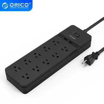 

ORICO USB Power Strip USB Socket Surge Protector 10 AC Outlets 2 USB Charging Ports 5V2.4A USB Output With 1.5M Power Cord