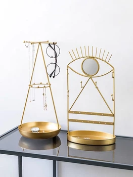 

Nordic Retro Style Simplicity Home Organizer Jewelry Necklace Earrings Plate Makeup Mirror Desktop Jewelry Storage Shelf