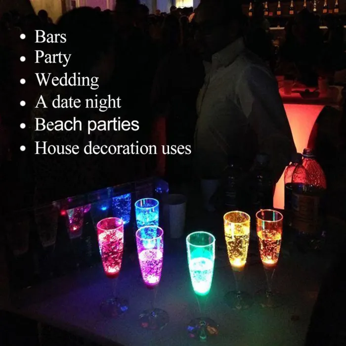 6 Pcs LED Wine Champagne Flute Glasses Water Liquid Activated Flashing Light-up Cups FKU66