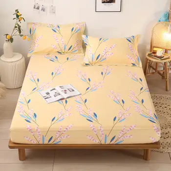 

Bonenjoy 1 Pc 100%Cotton Bed Sheet Queen Size Yellow Color Floral Sheet Bed De Style Fitted On Linen Cotton Cama Sabanas Elastic