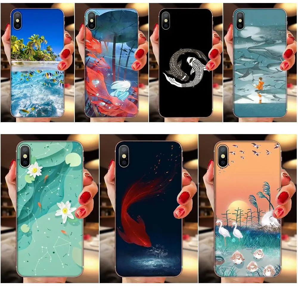 Чехол из ТПУ для мобильного сумки Рыбы Океана пляжа китайский Стиль huawei Honor