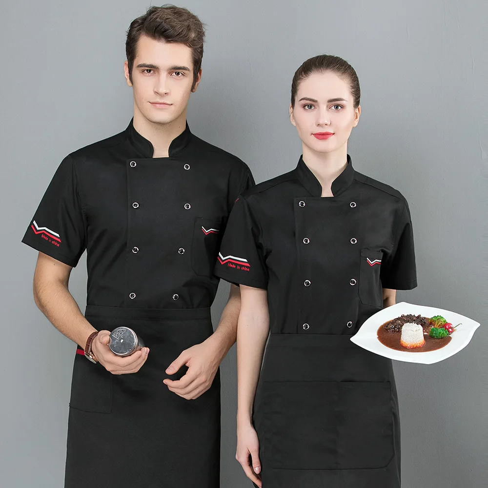 M-3XL Men and women embroidery chef uniforms restaurant hotel Double breasted catering bakery cotton Chef Jackets waitress shirt