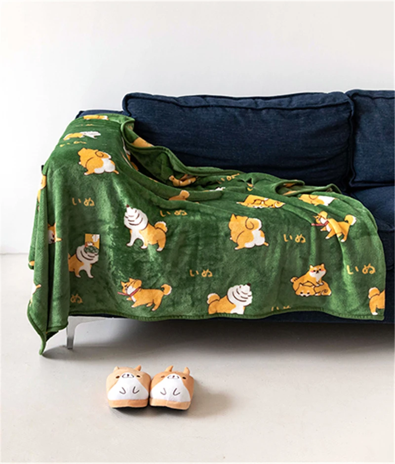 Зеленый Kawaii Шиба ину фланелевый диван-кровать корги дож теплое одеяло Косплей украшения, рождественские подарки для женщин 160*120 см