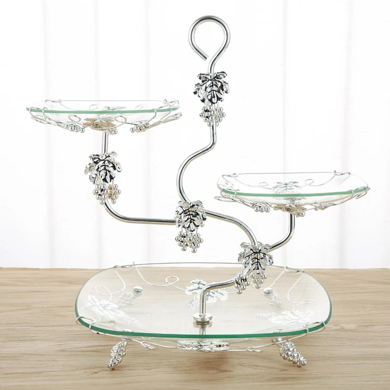 European luxury home multi-layer fruit plate ktv double-layer fruit plate creative three-layer candy plate WF107325 - Цвет: L Silver