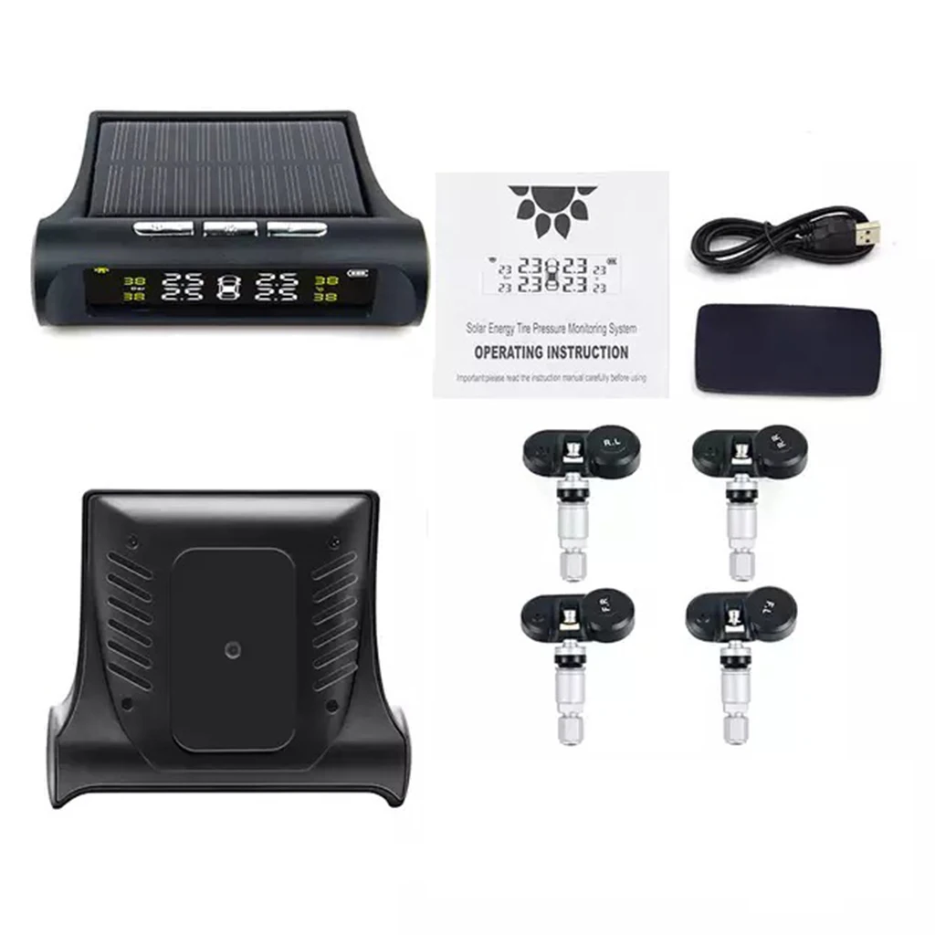 TPMS Solar Power Car Tire Pressure Alarm Monitor System Digital LCD Real-time Display Auto Security Alarm Systems Tyre Pressure