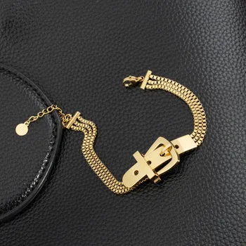 

Fashion Titanium Steel Belt Buckle Design Bracelet Woman Simple Wild Multi-layer Gold Chain Cuff Bracelet Hip Hop Jewelry Gift