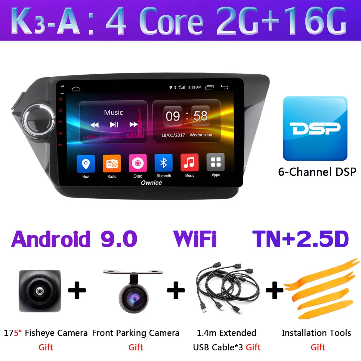 360 ° панорамный Android 9,0 8Core 4G+ 64G Автомобильный мультимедийный плеер для KIA RIO 2 3 K2 2012- седан gps компактное минирадио SPDIF CarPlay - Цвет: K3-A