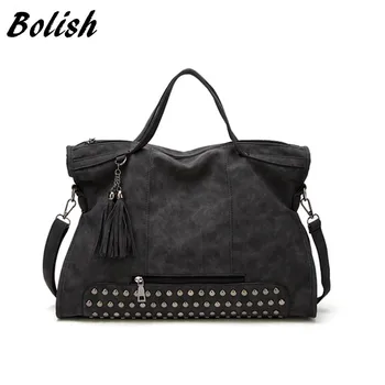 

Bolish Fashion Autumn And Winter Soft PU Leather Women Bag Rivet Tassel Women Shoulder Bag Larger Size Travel Handbag