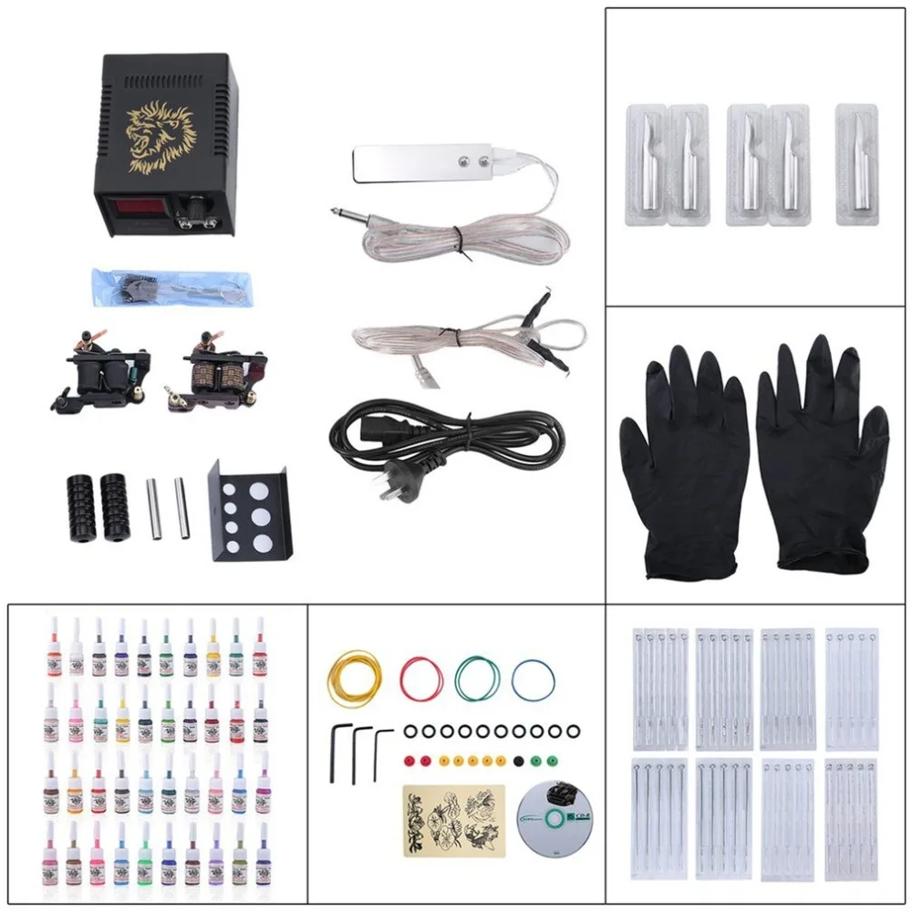 

HOT Tattoo Kit Set 40 Color Inks Power Supply 2 TOP Machine Guns 2018 new selling